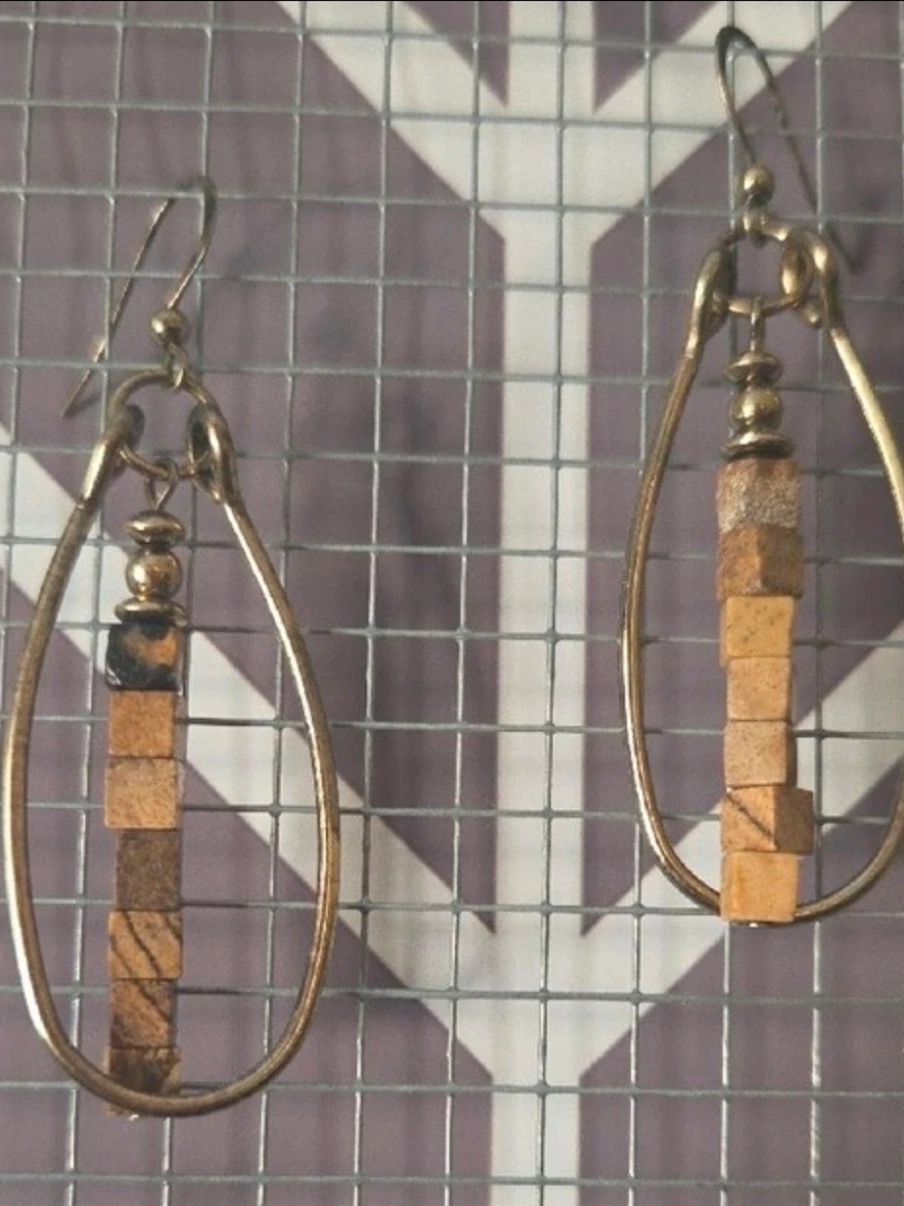 Handmade Brown Stone Bead Drop Earrings - Natural Brown